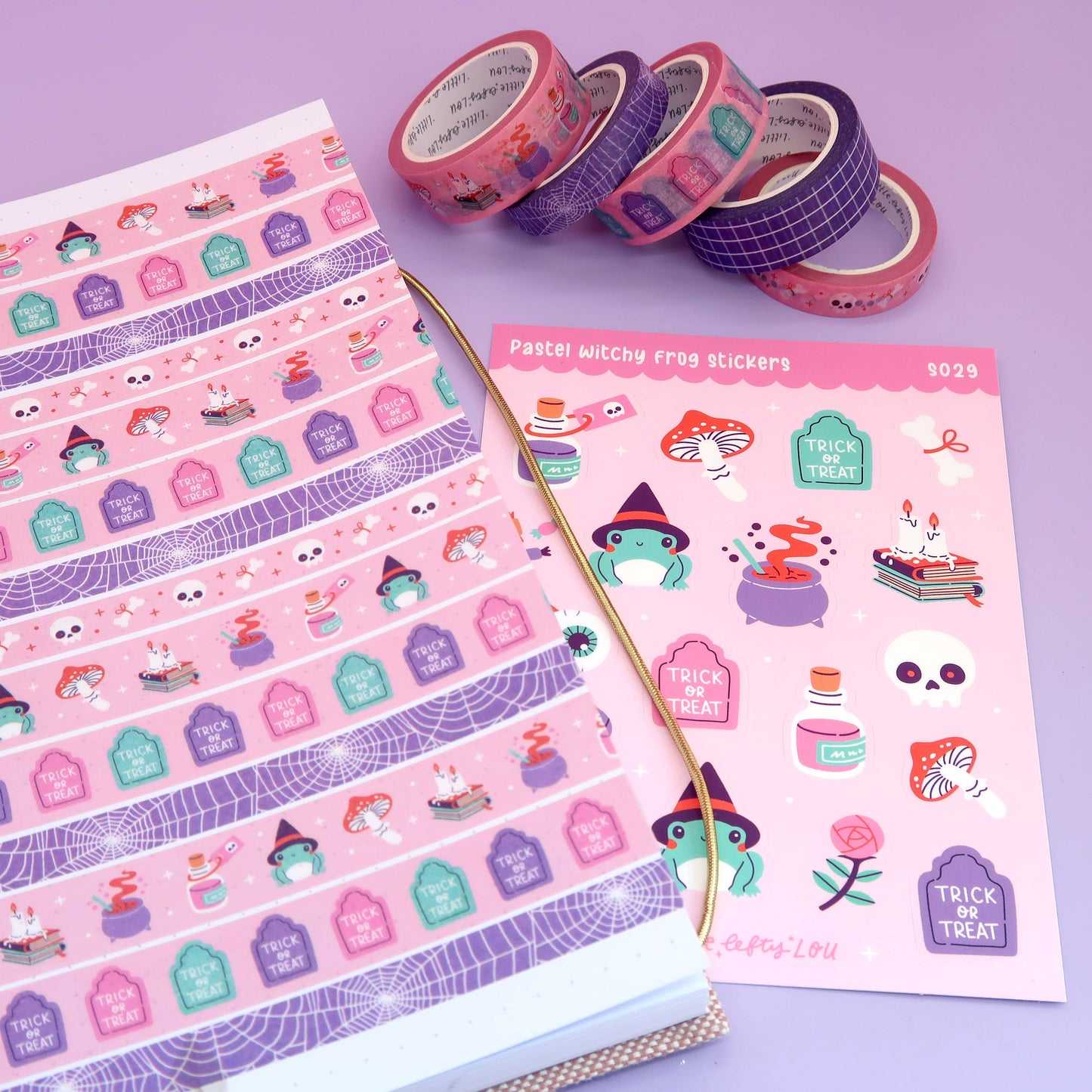 Washi tape met heksenkikker in pastelkleuren