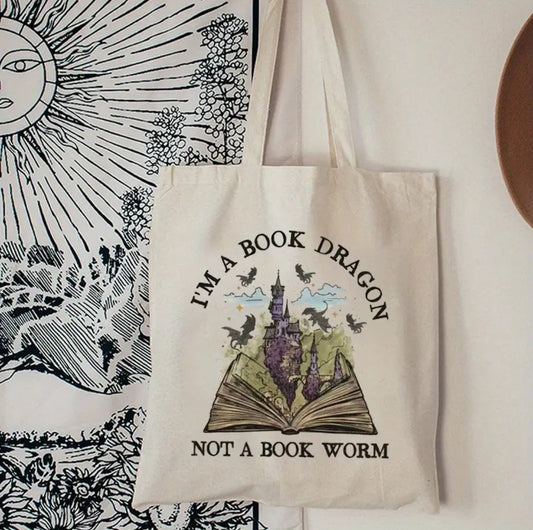 I'm a book dragon Linnen Tas