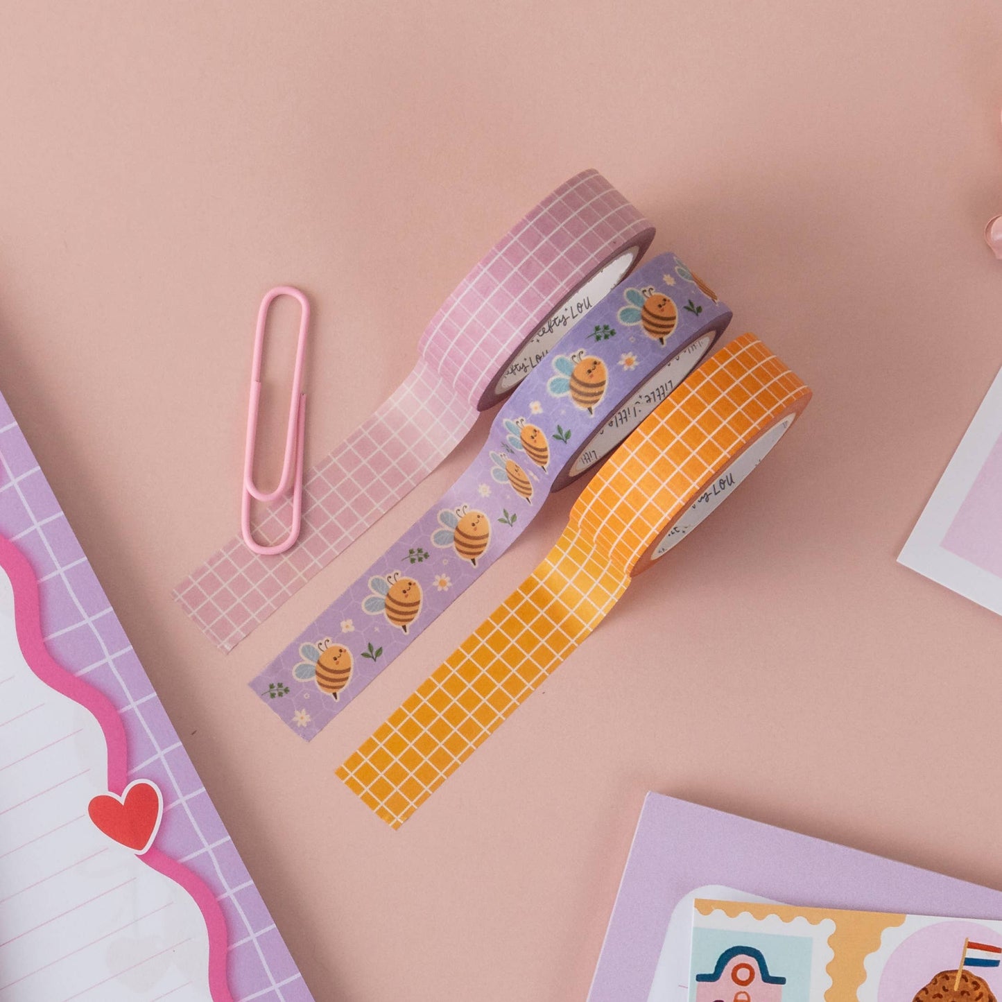 Roze washi tape met rasterpatroon