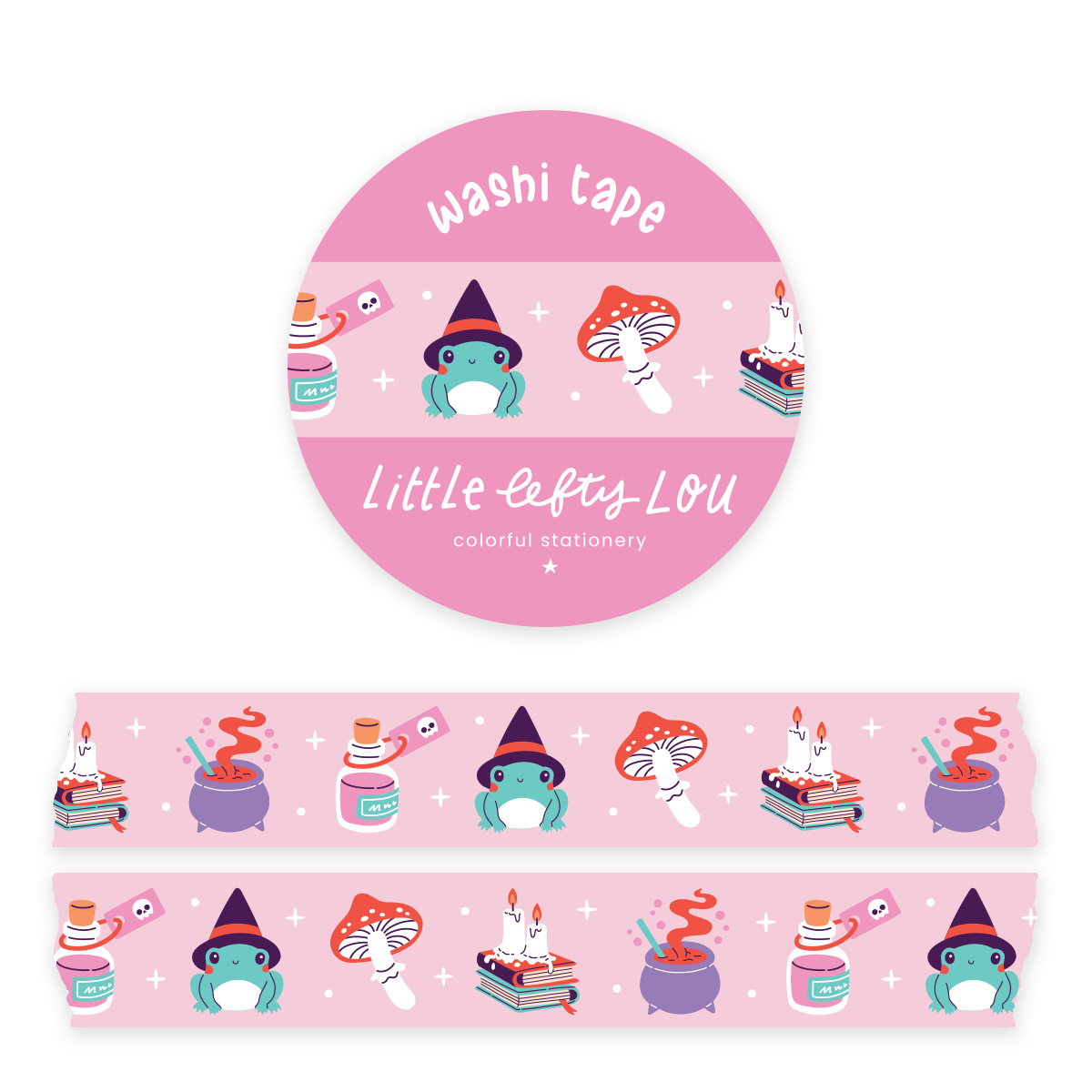 Washi tape met heksenkikker in pastelkleuren