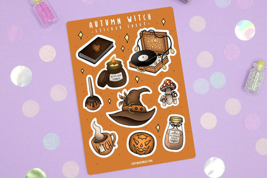 Autumn Witch Sticker Sheet / Fall Sticker / Planner Bujo: Zonder verpakking