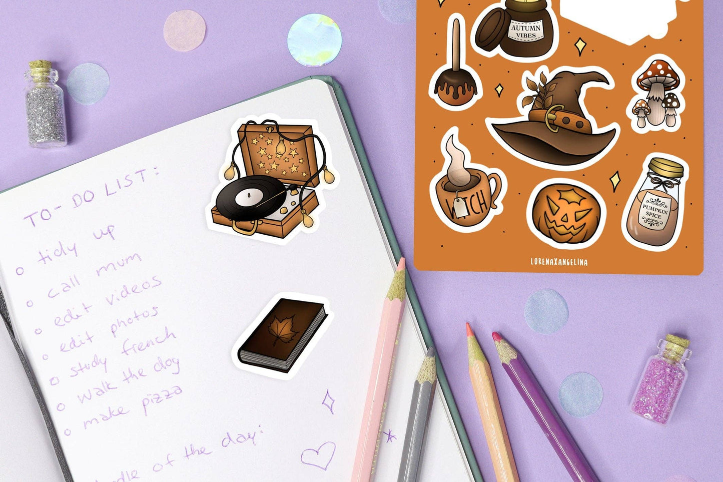 Autumn Witch Sticker Sheet / Fall Sticker / Planner Bujo: Zonder verpakking