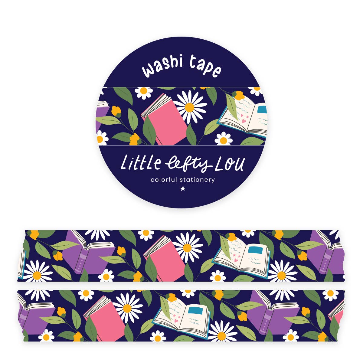 Boeken en bloemen donkblauwe washi tape